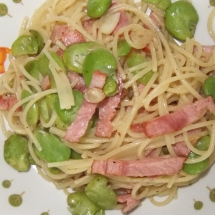 空豆とベーコンのパスタ